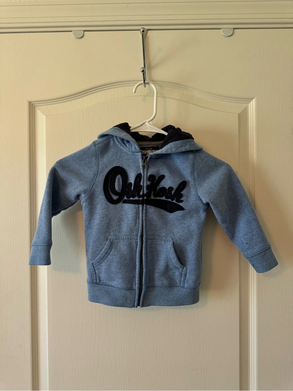 OshKosh Light Blue Hooded Zip Front Sweatshirt with Navy Logo
